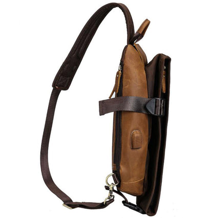 Men's Genuine Leather Fanny Pack Chest Bag Tablet Sports Multi-function Charging Racket