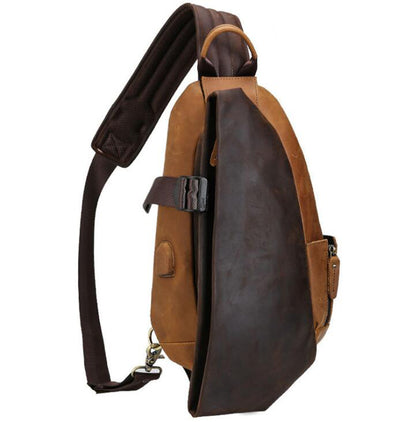 Men's Genuine Leather Fanny Pack Chest Bag Tablet Sports Multi-function Charging Racket