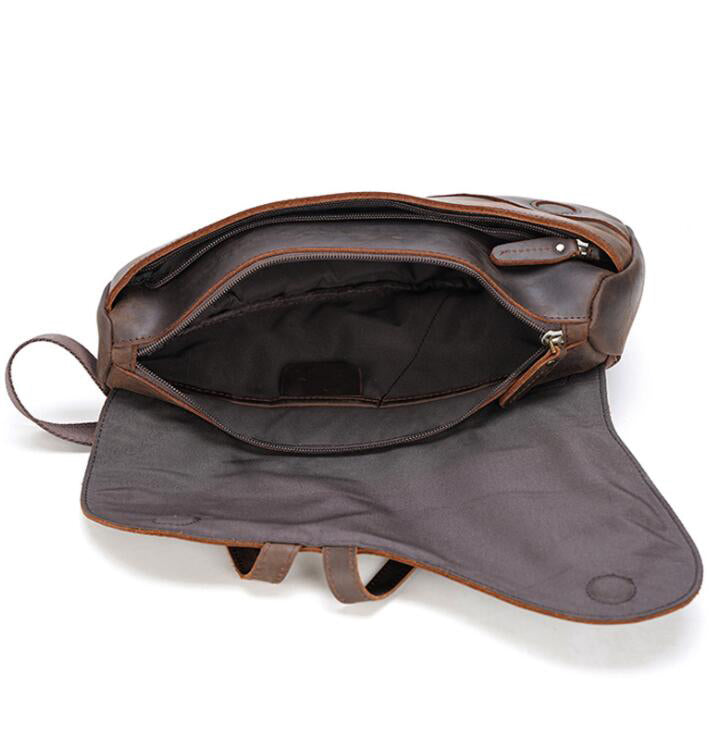 Men's Genuine Leather Fanny Pack Chest Bag Tablet Retro Saddle Outdoor Sports Diagonal