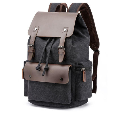 Men's Canvas Backpack Laptop Bag Splicing Satchel Vertical Elaborate Large Capacity