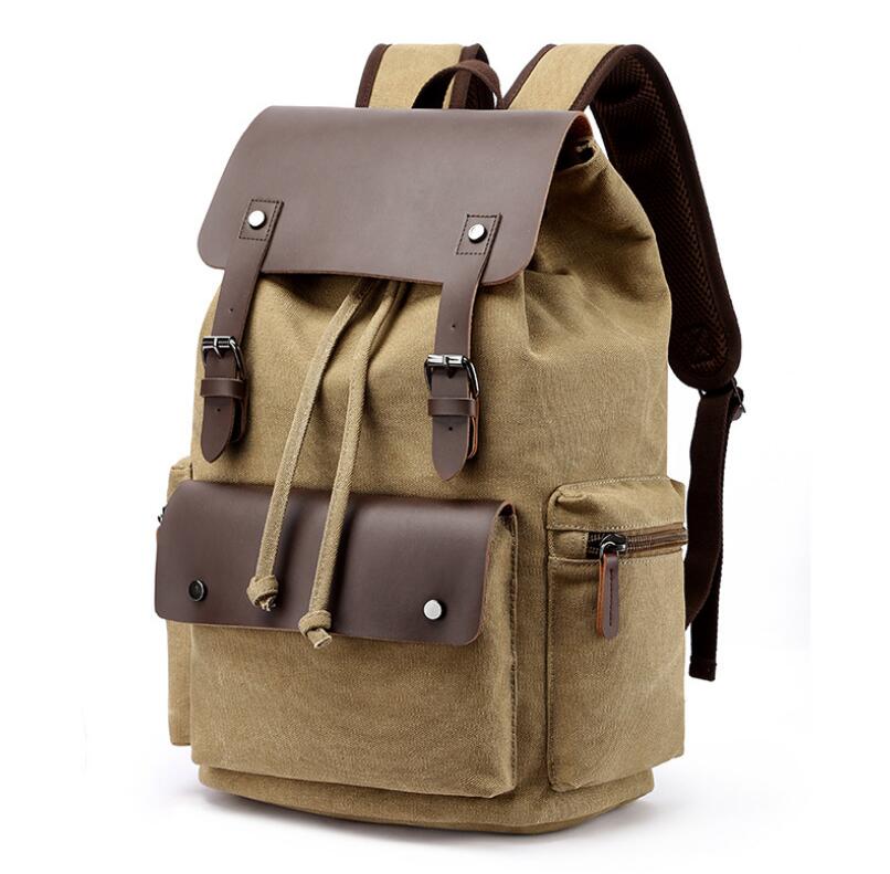 Men's Canvas Backpack Laptop Bag Splicing Satchel Vertical Elaborate Large Capacity