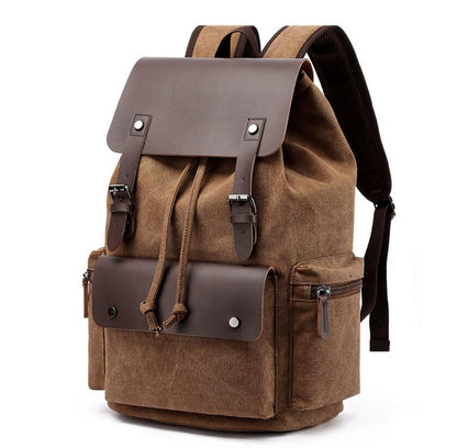 Men's Canvas Backpack Laptop Bag Splicing Satchel Vertical Elaborate Large Capacity