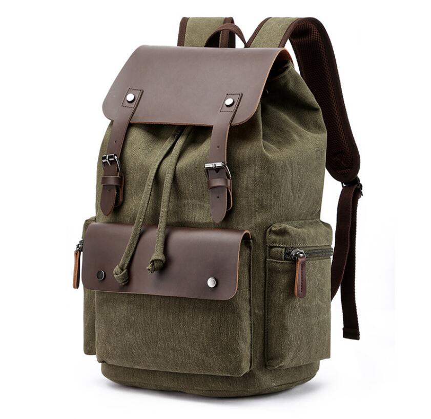 Men's Canvas Backpack Laptop Bag Splicing Satchel Vertical Elaborate Large Capacity