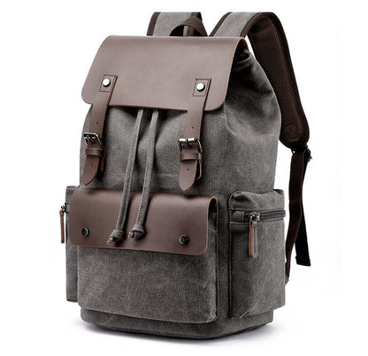 Men's Canvas Backpack Laptop Bag Splicing Satchel Vertical Elaborate Large Capacity