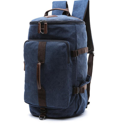 Men's Canvas Duffel Bag Dual Backpack Satchel Cylinder Large Capacity