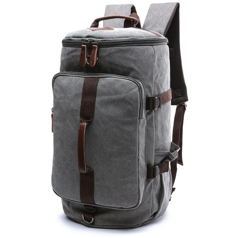 Men's Canvas Duffel Bag Dual Backpack Satchel Cylinder Large Capacity