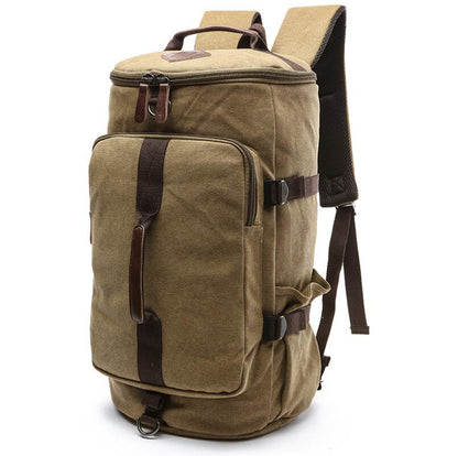 Men's Canvas Duffel Bag Dual Backpack Satchel Cylinder Large Capacity