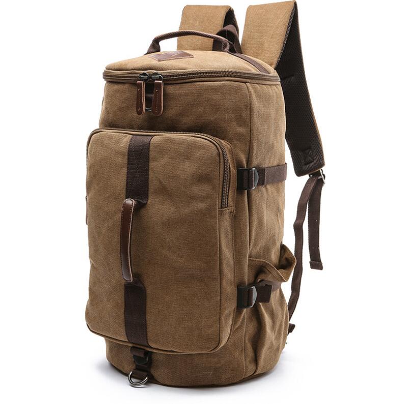 Men's Canvas Duffel Bag Dual Backpack Satchel Cylinder Large Capacity