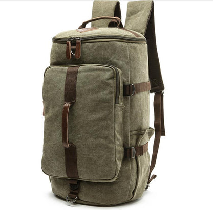 Men's Canvas Duffel Bag Dual Backpack Satchel Cylinder Large Capacity