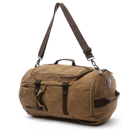 Men's Canvas Duffel Bag Dual Backpack Satchel Cylinder Large Capacity