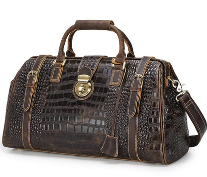 Men's Crocodile Genuine Leather Duffel Bag Laptop Large-capacity Lockable Shoulder Strap Travel