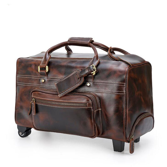 Men's Genuine Leather Duffel Bag Luggage Laptop Travel Large Capacity Trolley