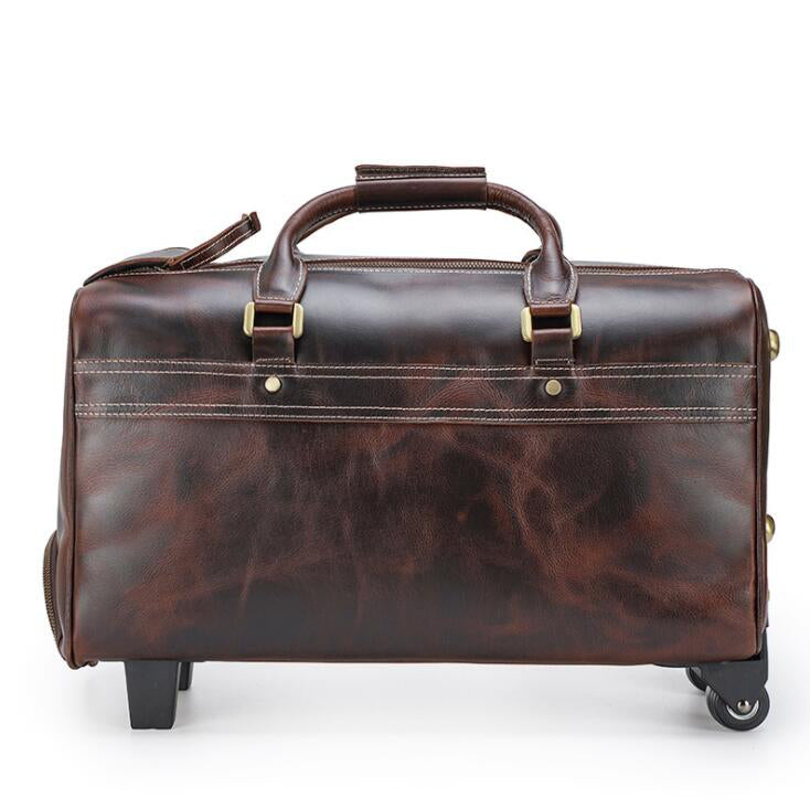 Men's Genuine Leather Duffel Bag Luggage Laptop Travel Large Capacity Trolley