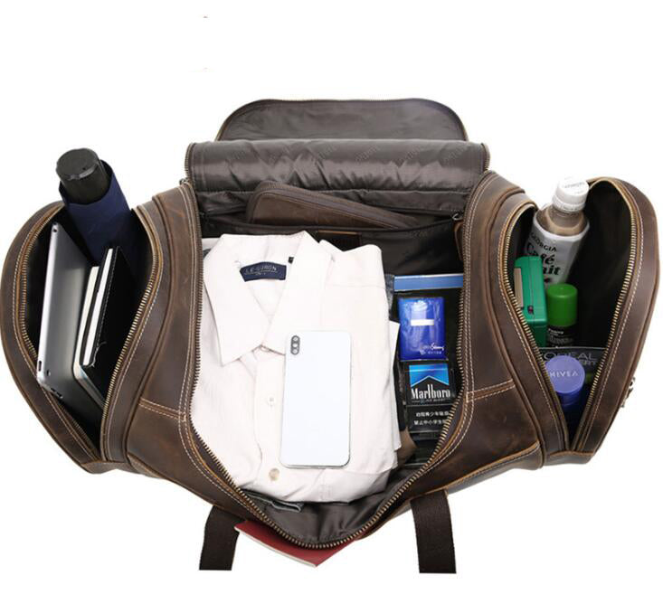 Men's Genuine Leather Duffel Bag Luggage Laptop Large Capacity Leisure Gym Portable