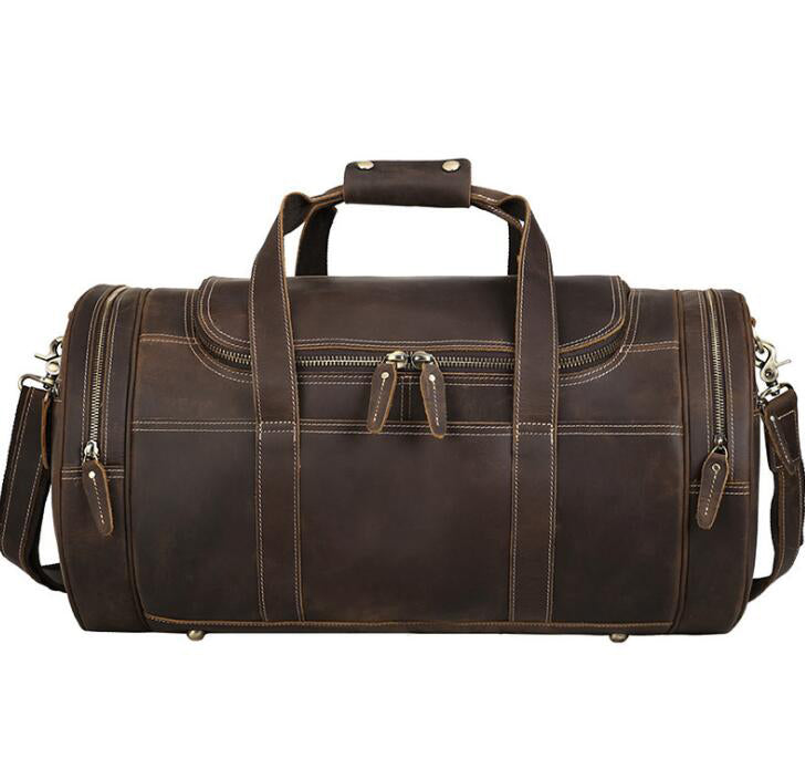 Men's Genuine Leather Duffel Bag Luggage Laptop Large Capacity Leisure Gym Portable