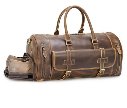 Men's Genuine Leather Duffel Bag Luggage Laptop Retro Travel Large Capacity Shoes