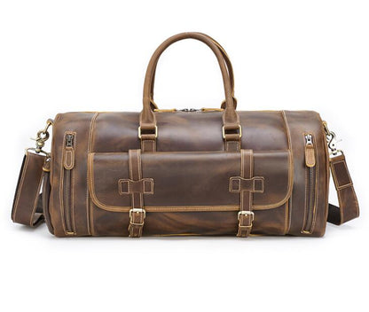 Men's Genuine Leather Duffel Bag Luggage Laptop Retro Travel Large Capacity Shoes