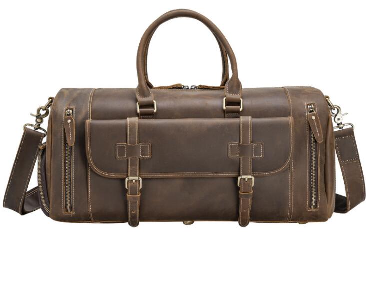 Men's Genuine Leather Duffel Bag Luggage Laptop Retro Travel Large Capacity Shoes