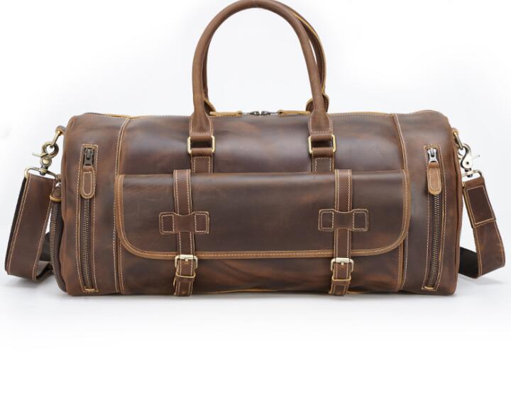 Men's Genuine Leather Duffel Bag Luggage Laptop Retro Travel Large Capacity Shoes