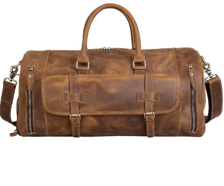 Men's Genuine Leather Duffel Bag Luggage Laptop Retro Travel Large Capacity Shoes