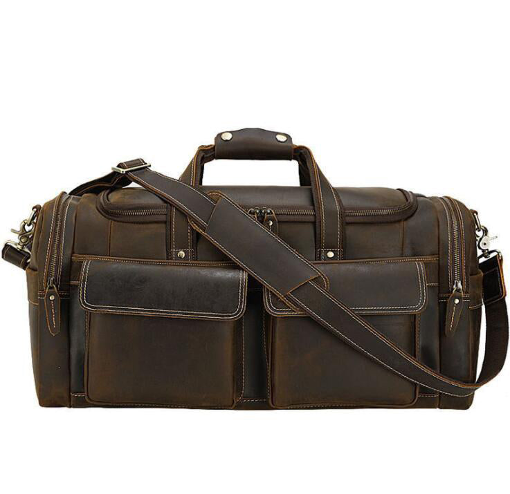 Men's Genuine Leather Duffel Bag Luggage Laptop Retro Large-capacity Multi-function