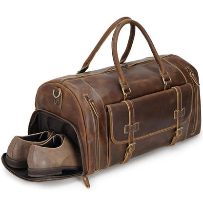 Men's Genuine Leather Duffel Bag Luggage Laptop Fitness Portable Large-capacity Diagonal