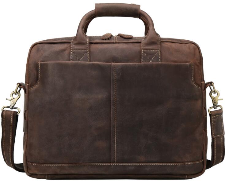 Men's Genuine Leather Briefcase Laptop Bag Retro Large-capacity Zipper