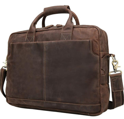 Men's Genuine Leather Briefcase Laptop Bag Retro Large-capacity Zipper