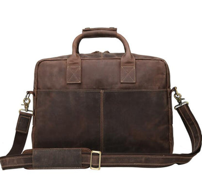 Men's Genuine Leather Briefcase Laptop Bag Retro Large-capacity Zipper