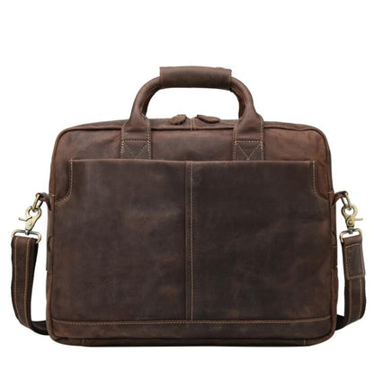 Men's Genuine Leather Briefcase Laptop Bag Retro Large-capacity Zipper