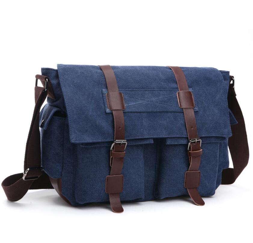 Men's Canvas Messenger Bag Tablet Hyacinth Multi Functional Pockets