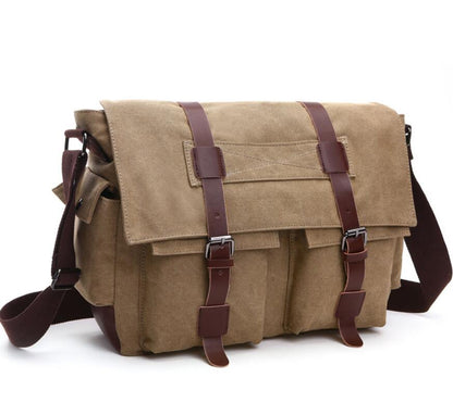 Men's Canvas Messenger Bag Tablet Hyacinth Multi Functional Pockets