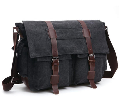 Men's Canvas Messenger Bag Tablet Hyacinth Multi Functional Pockets