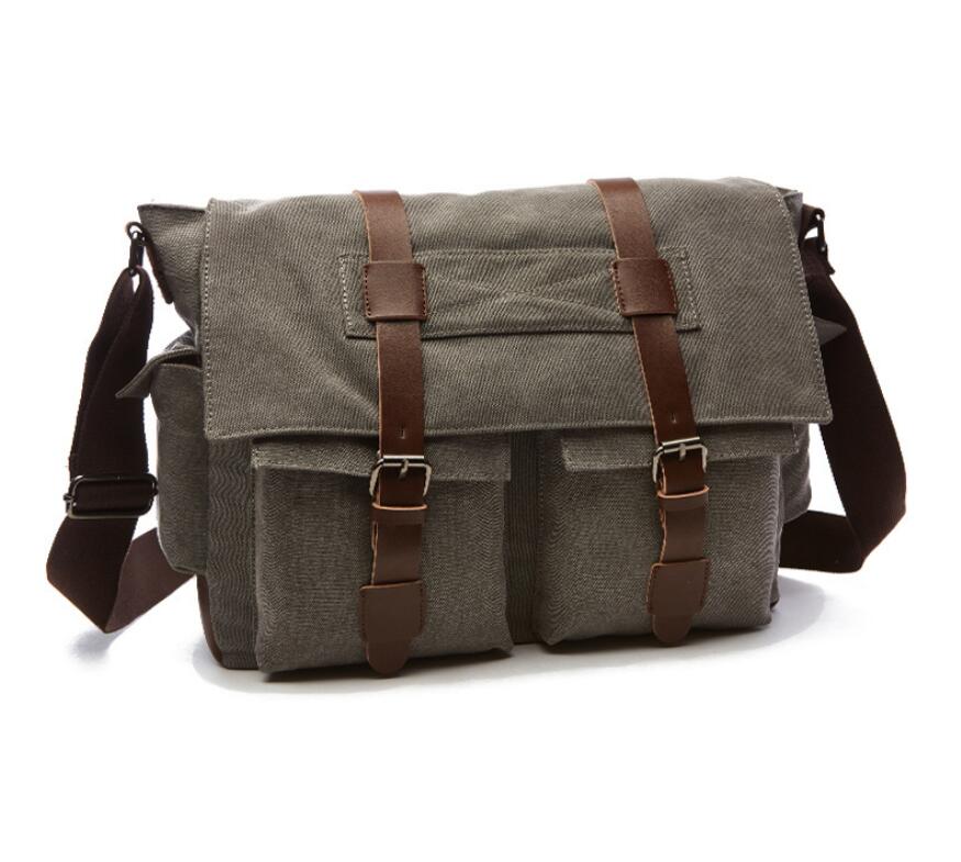 Men's Canvas Messenger Bag Tablet Hyacinth Multi Functional Pockets