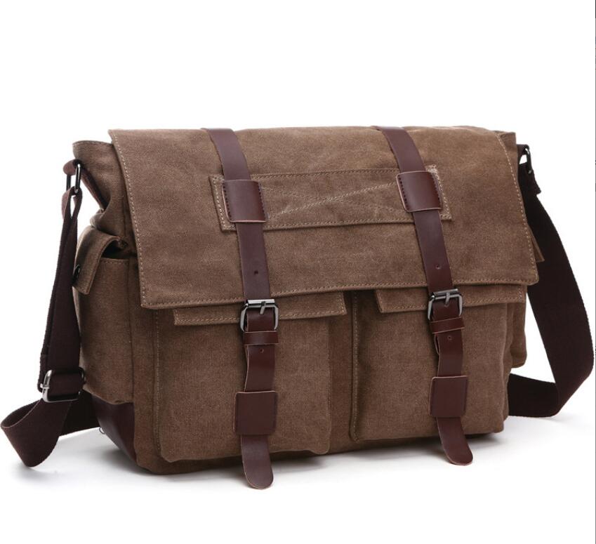 Men's Canvas Messenger Bag Tablet Hyacinth Multi Functional Pockets