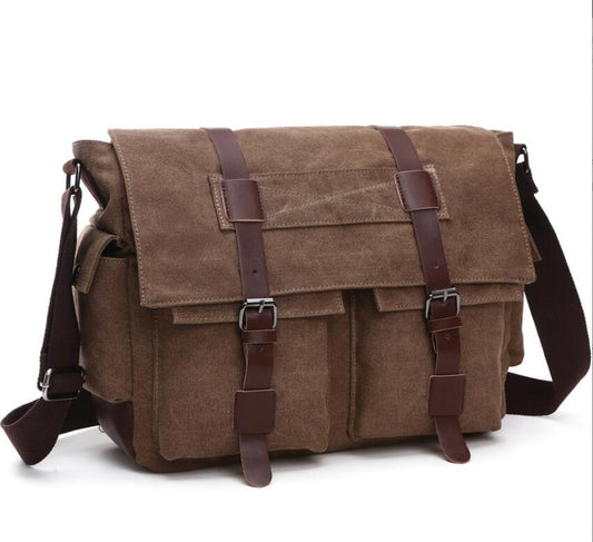 Men's Canvas Messenger Bag Tablet Hyacinth Multi Functional Pockets