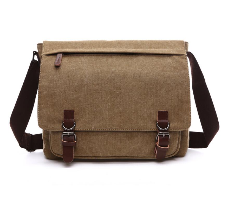 Men's Canvas Messenger Bag Tablet Youth Leisure Clamshell Multi Pockets