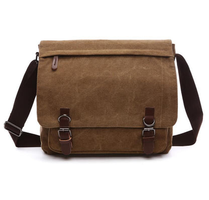 Men's Canvas Messenger Bag Tablet Youth Leisure Clamshell Multi Pockets