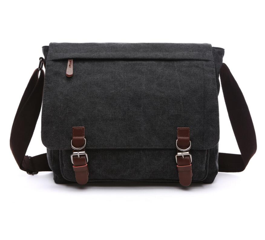 Men's Canvas Messenger Bag Tablet Youth Leisure Clamshell Multi Pockets