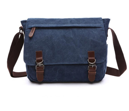 Men's Canvas Messenger Bag Tablet Youth Leisure Clamshell Multi Pockets