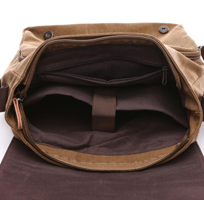 Men's Canvas Messenger Bag Tablet Youth Leisure Clamshell Multi Pockets