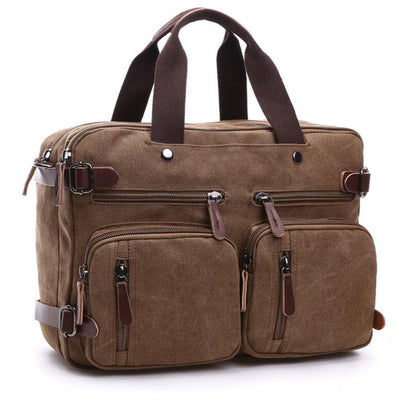 Men's Canvas Briefcase Dual Backpack Laptop Bag Horizontal Triple Multiplication