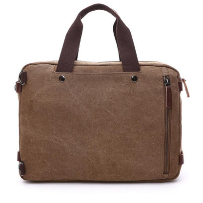 Men's Canvas Briefcase Dual Backpack Laptop Bag Horizontal Triple Multiplication