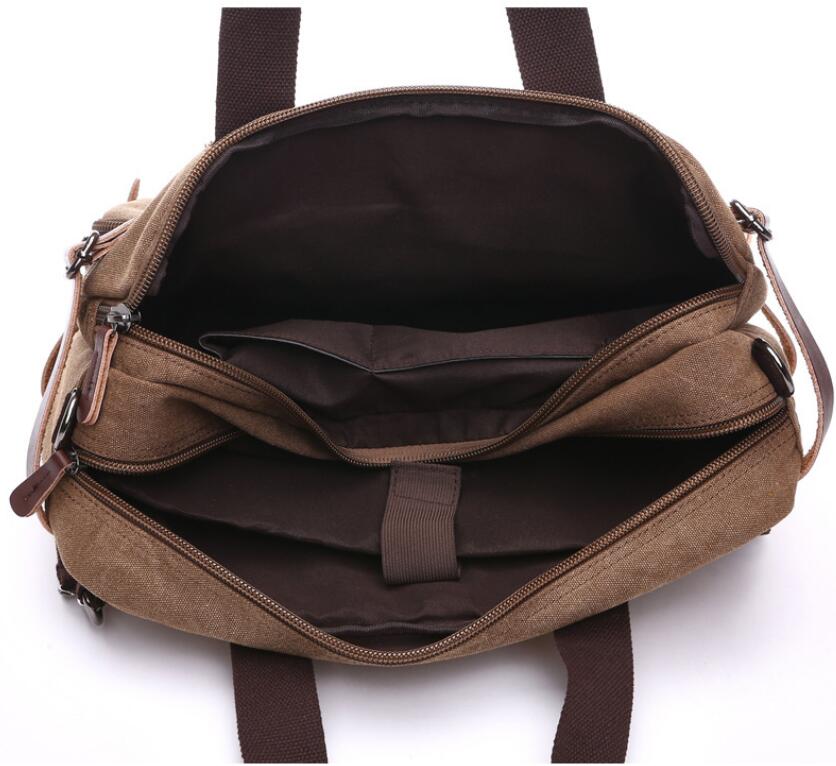 Men's Canvas Briefcase Dual Backpack Laptop Bag Horizontal Triple Multiplication