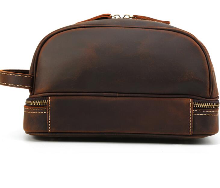 Men's Genuine Leather Cosmetic Toiletry Bag Phone Large Capacity Travel Retro