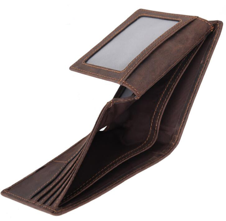 Men's Genuine Leather Wallet RFID Anti-theft Brush Short Retro Money Clip