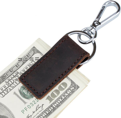 Men's Genuine Leather Keychain Magnetic Buckle Cash Clip Car Creative