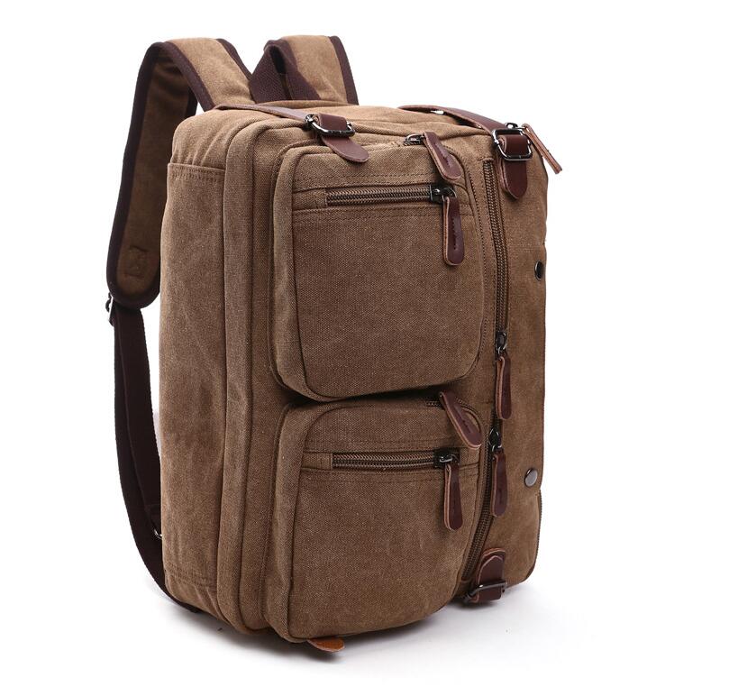 Men's Canvas Briefcase Dual Backpack Laptop Bag Horizontal Triple Multiplication